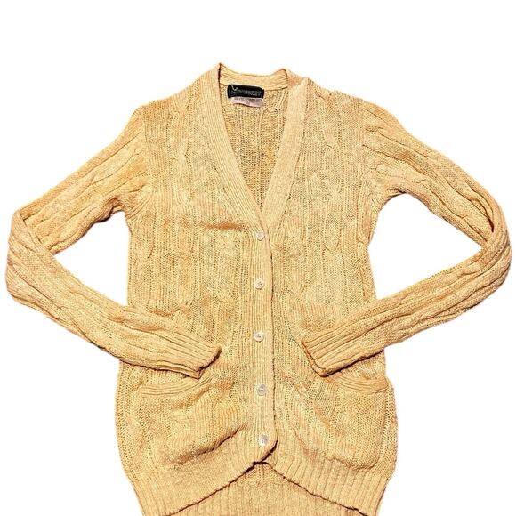 VINTAGE Cardigan Linen Blend Women's Small Medium Beige CRICKET Hong Kong Preppy - Picture 1 of 8